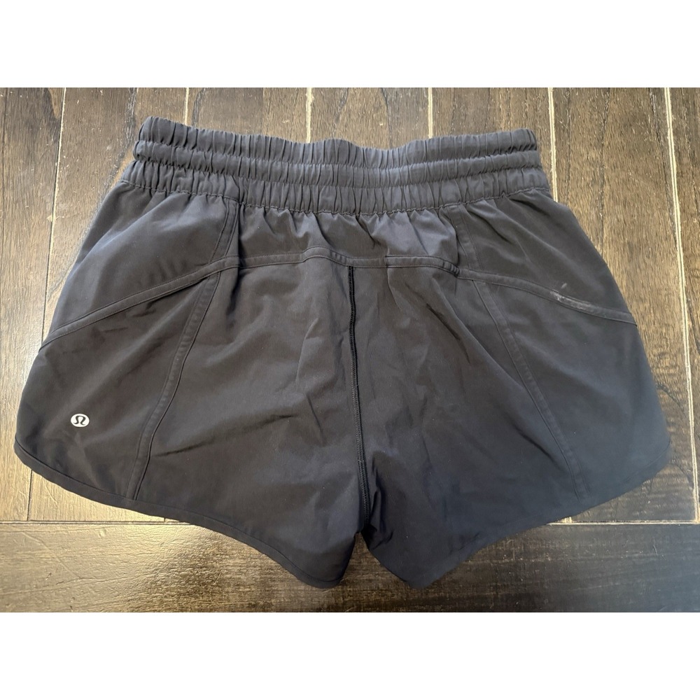 Lululemon Womens Running Shorts Black Lined Zip Pocket Reflective No Size Tag - Picture 3 of 7